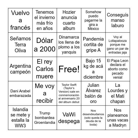 Predicciones 2026 - Mili Bingo Card