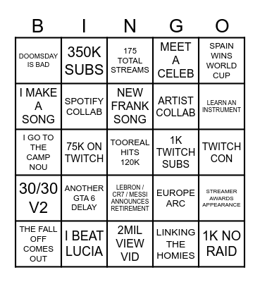 2026 BINGO CARD Bingo Card