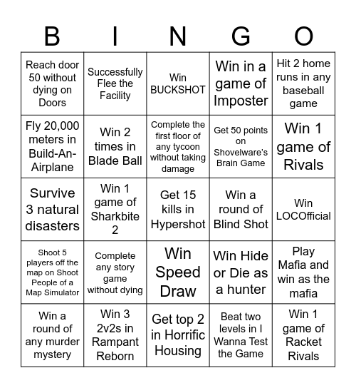 Lockout Bingo Card