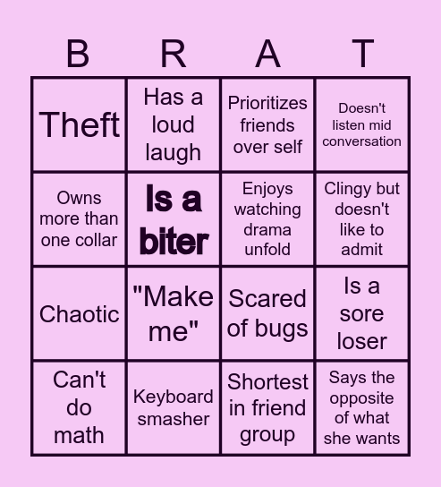 Brat Bingo Card