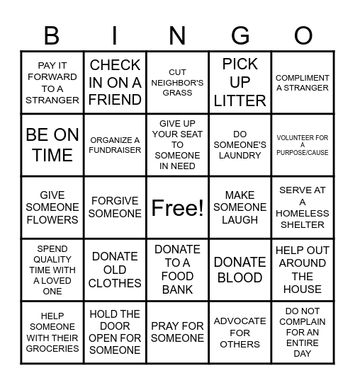 "Doing" Bingo Card