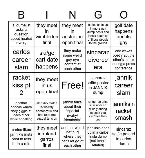 sincaraz 2026 Bingo Card