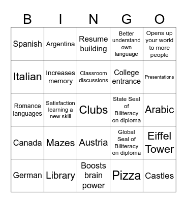 World Language Bingo Card