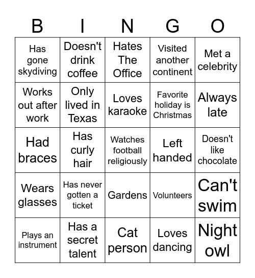 Mingle Bingo Card