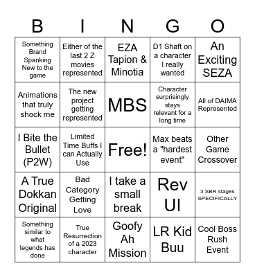 Dokkan 2026 Bingo Card