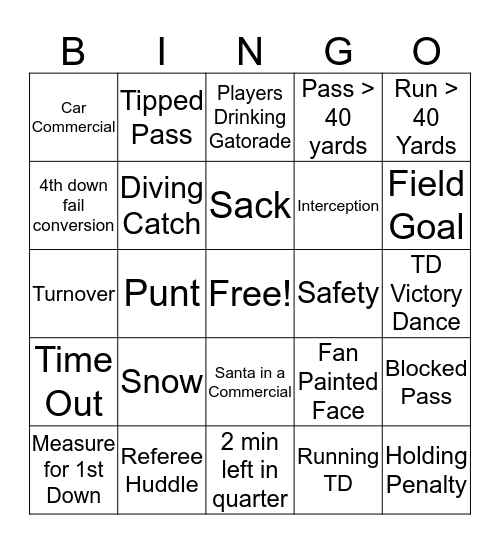 Football Bingo Card