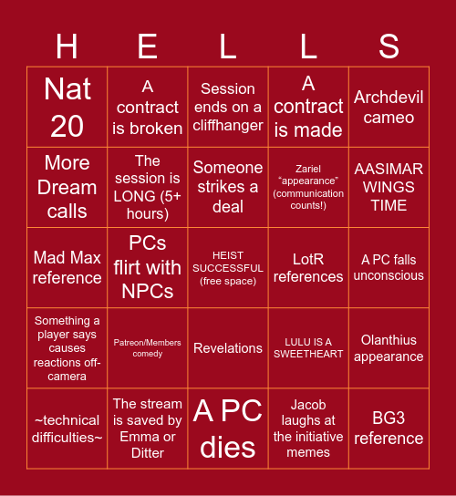 DESCEND - Episode 44 Bingo Card