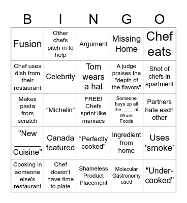 Top Chef Bingo Season 22 Ep. 9 Bingo Card