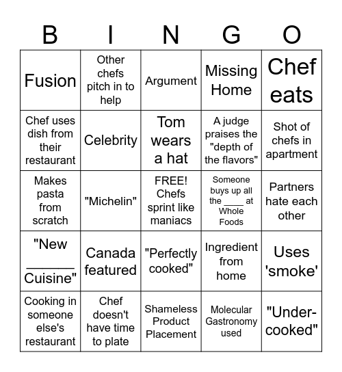 Top Chef Bingo Season 22 Ep. 9 Bingo Card