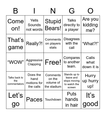 Football Fans Bingo Card