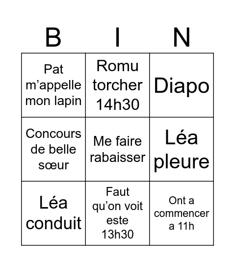 Bingo versaire Bingo Card