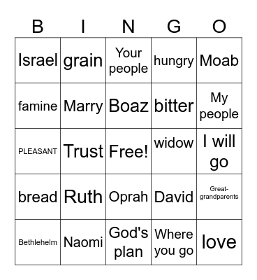 Ruth and Naomi Bingo Card