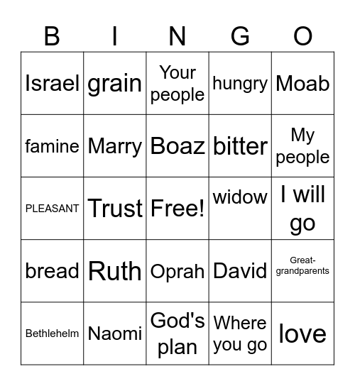Ruth and Naomi Bingo Card