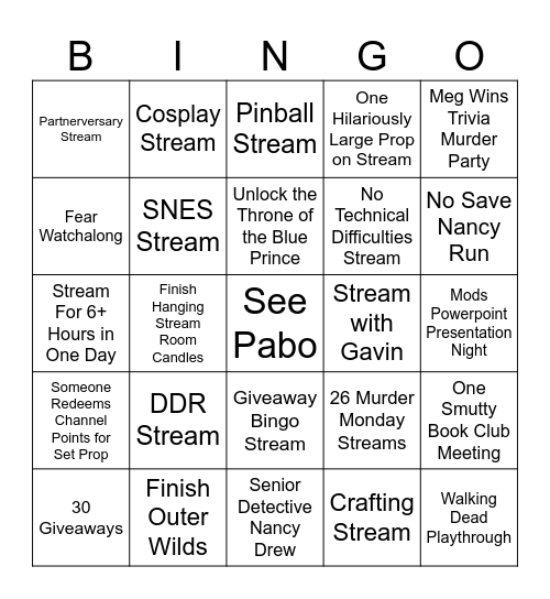 Stream Bingo 2026 Bingo Card