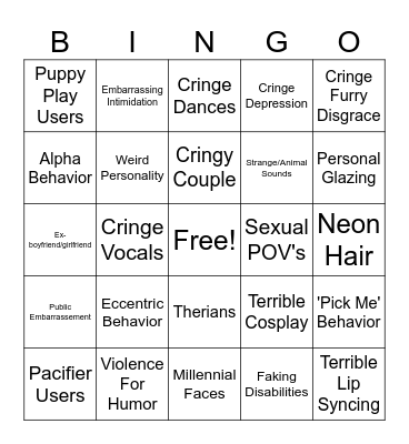 Cringe Tiktok Bingo Card