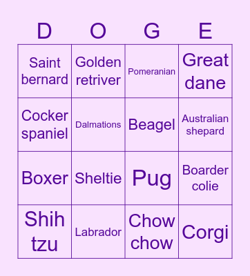 Doggo Bingo Card