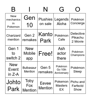 Pokémon Day 2026 Bingo Card