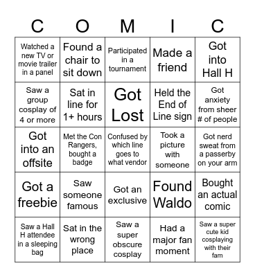 SDCC 2023 Bingo Card