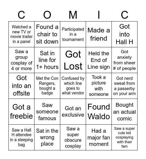 SDCC 2023 Bingo Card