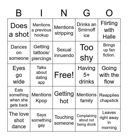 Hannah Bingo Card