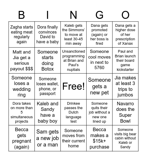 2026 Friend Bingo Card