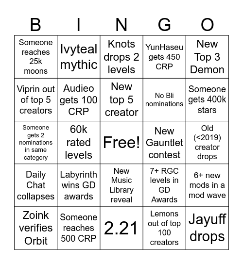 2026 Bingo Card
