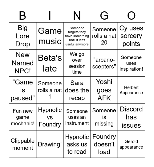 DND Bingo Card
