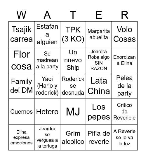Water deep chaos 2 Bingo Card