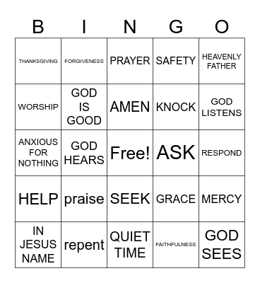 PRAYER BINGO Card