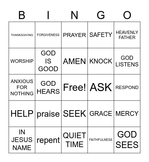 PRAYER BINGO Card