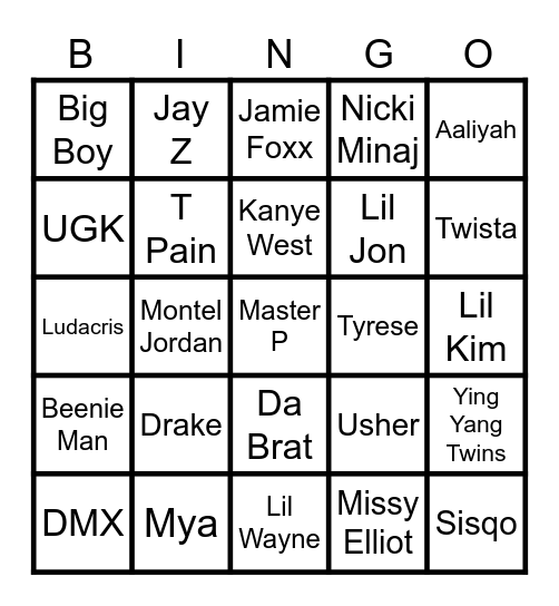 2000 Collaborations Bingo Card
