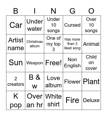 Spotify Albums Bingo Card