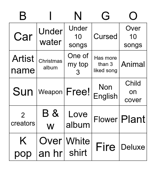 Spotify Albums Bingo Card
