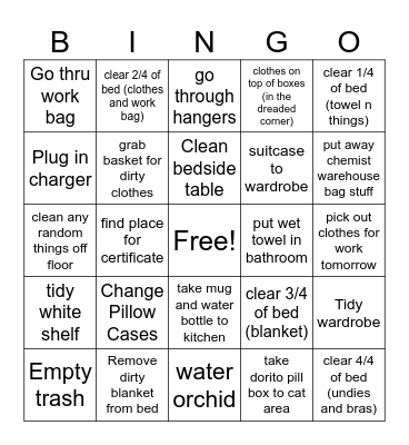 Room Cleaning Bingo Card