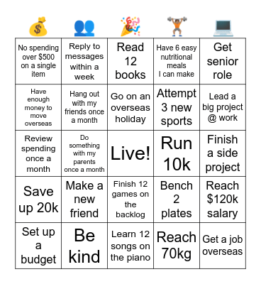 2026 Goals Bingo Card
