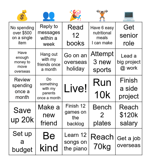 2026 Goals Bingo Card