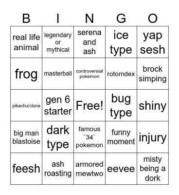 `pokemon bingo` Bingo Card