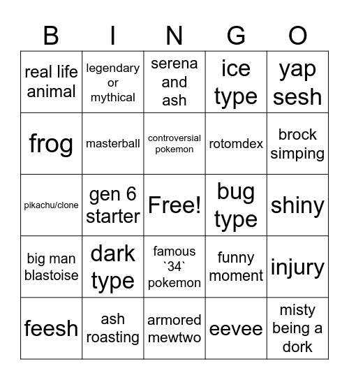 `pokemon bingo` Bingo Card