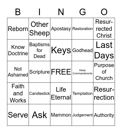 SM New Testament Bingo Card