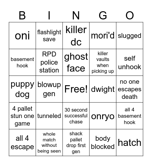 DBD BINGO Card