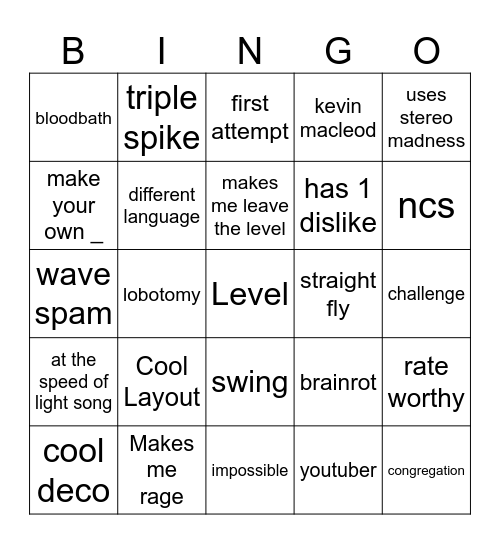 GD RECENT TAB Bingo Card