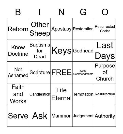 SM New Testament Bingo Card