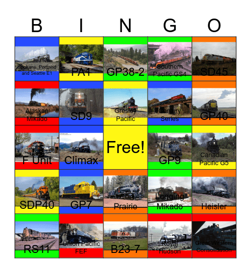 Canadian Pacific and other Railroads of the Pacific Northwest that I would like to take photographs with Carmen one day Bingo Card