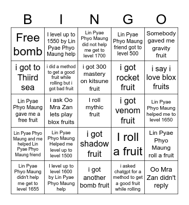Blox fruits Bingo Card