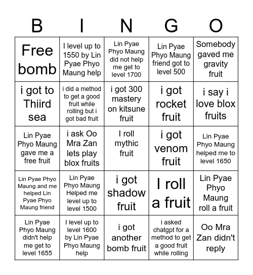Blox fruits Bingo Card