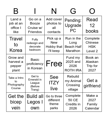 2026 Bingo Card Bingo Card