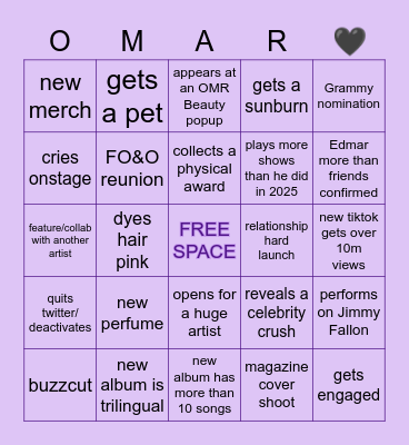 OMR Bingo 2026 Bingo Card
