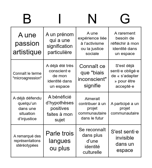 bingo identitaire Bingo Card