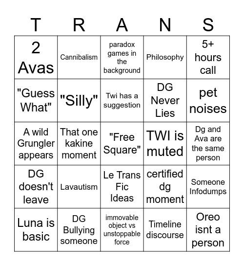 Le Trans Bingo Card