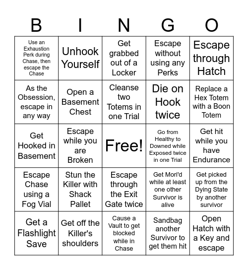DBD Bingo Card